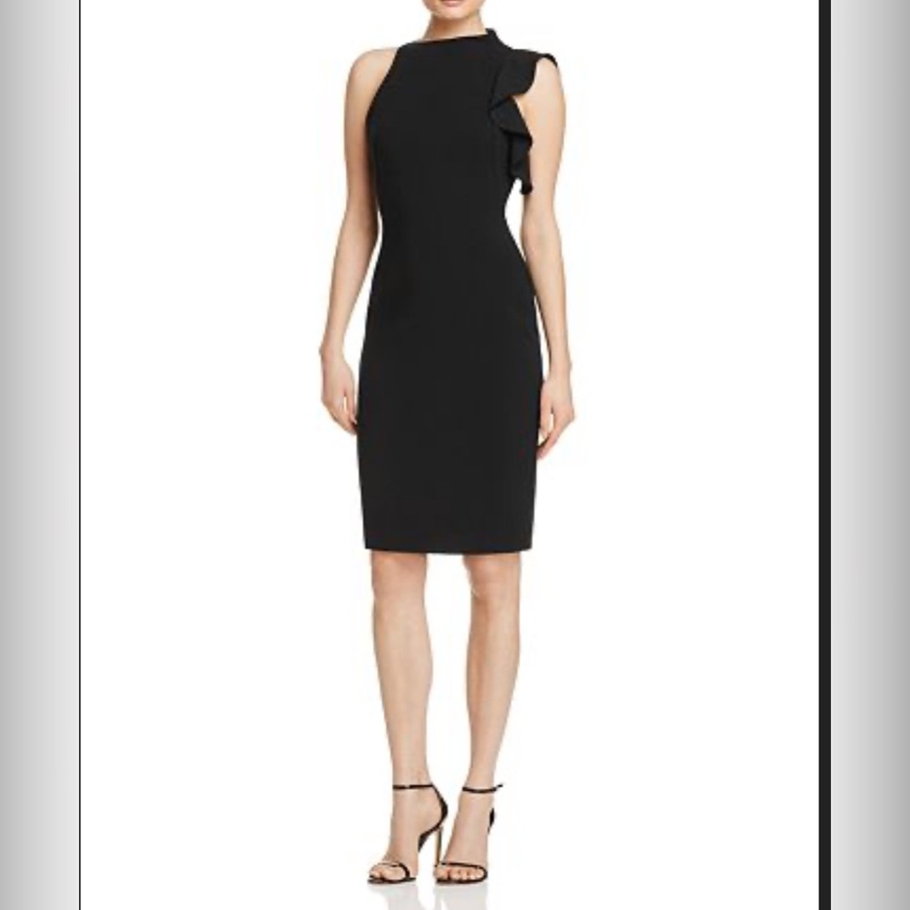 Black Halo Women’s Black Paula Sheathe Dress Ruffle Sleeve One Shoulder Size 2
